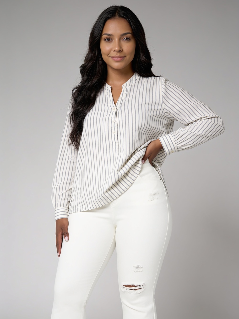 Abercrombie & Fitch White Shirt with Thin Gray Stripes